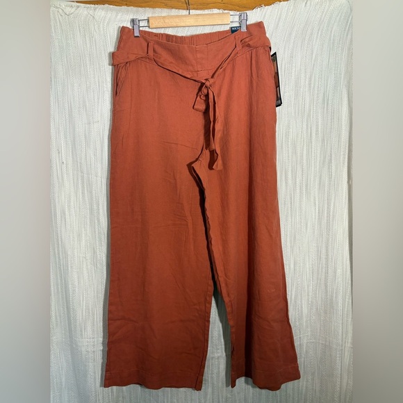 Women's burnt orange wide leg Tie-Waist Pants NWT - Picture 1 of 4